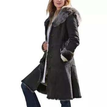 Женская куртка с капюшоном из меха средней длины M