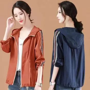 Женская куртка с капюшоном на молнии, повседневная тонкая спортивная куртка с длинным рукавом M синий