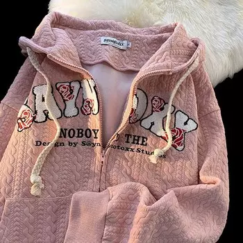 Женская куртка с капюшоном на осень и весну, свободная мягкая повседневная куртка на молнии с длинными рукавами и карманами с буквами S белый