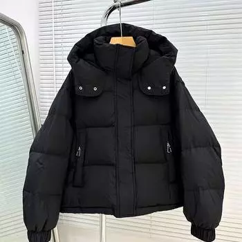 Женская куртка с капюшоном на пуху и хлопковой подкладке, осенне-зимний модный тренд, универсальная, тонкая и теплая, короткая куртка на хлопковой подкладке для женщин XXXL