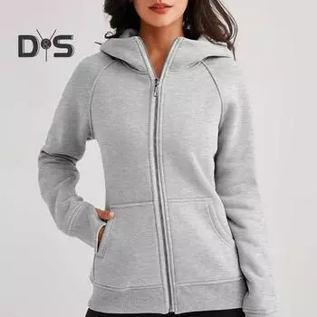 Женская куртка с капюшоном, однотонная, на плюшевой подкладке, застежка-молния с карманами, эластичные манжеты и подол, длинные рукава, кардиган, повседневное пальто S темно-синий