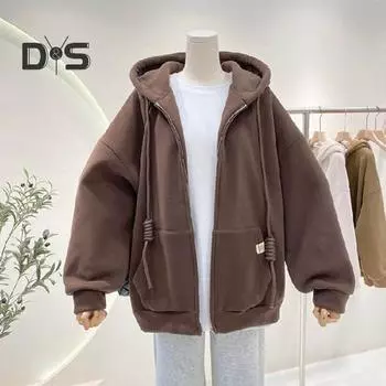 Женская куртка с капюшоном, осенне-зимняя теплая толстая однотонная молния с большим карманом и длинными рукавами, свободное свободное женское повседневное пальто больших размеров M армия зеленый