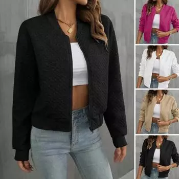 Женская куртка с круглым вырезом, однотонная, на молнии, пальто свободного покроя, короткая M красный