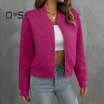 Женская куртка с круглым вырезом, однотонное пальто с застежкой-молнией, свободное термобелье с короткими эластичными манжетами, с длинными рукавами, для поездок на работу, свиданий, весна-осень-зима S хаки