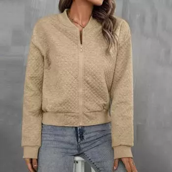 Женская куртка с круглым вырезом, однотонное пальто с застежкой-молнией, свободное термобелье с короткими эластичными манжетами, с длинными рукавами, для поездок на работу, свиданий, весна-осень-зима M хаки