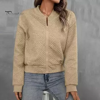 Женская куртка с круглым вырезом, однотонное пальто с застежкой-молнией, свободное термобелье с короткими эластичными манжетами, с длинными рукавами, для поездок на работу, свиданий, весна-осень-зима S белый