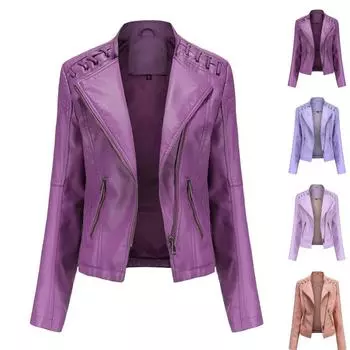 Женская куртка с лацканами и мото куртка на молнии байкерские короткие укороченные топы в стиле панк S розовый