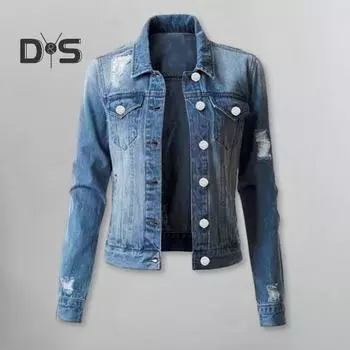 Женская куртка с отложным воротником, длинный рукав, однобортная, однотонная, на пуговицах, свободная, рваная джинсовая ткань в стиле хип-хоп, уличное женское пальто 2XL темно-синий
