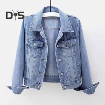 Женская куртка с отложным воротником и длинным рукавом, однобортная однобортная однотонная пуговица с нагрудными карманами, облегающая джинсовая одежда в стиле хип-хоп, уличная женская одежда S синий