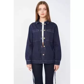Женская куртка с поясом темно-синяя
