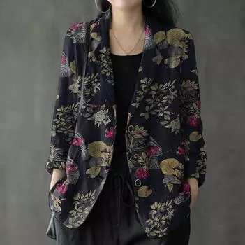 Женская куртка с принтом, офисная куртка больших размеров, свободная легкая куртка в стиле вестерн 6XL дубильная кора