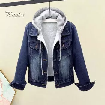 Женская куртка с толстой флисовой подкладкой, однотонная, с карманами, отворотами, однобортная, с длинными рукавами, теплая свободная джинсовая куртка, повседневное пальто для активного отдыха M темно-синий