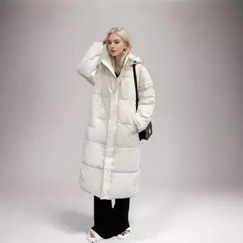 Женская куртка с утеплителем из хлопка средней и длинной длины выше колена с капюшоном, однотонная, с утолщенной талией, из хлопка S [Recommended below 50kg] чёрный