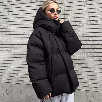 Женская куртка с верхним стеганым пальто из хлопка, пальто большого размера с капюшоном, свободное пальто S