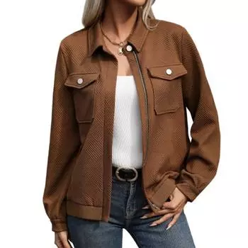 Женская куртка с застежкой-молнией на лацкане и длинными рукавами, карманами-клапанами S