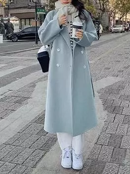 Женская куртка со шнуровкой, простая весенняя, искусственная шерсть, длинный рукав, двубортное пальто миди, женская свободная верхняя одежда M розовый