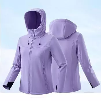 Женская куртка Soft Shell с бархатом, ветрозащитная, теплая, флисовая куртка, водонепроницаемая куртка M розовый