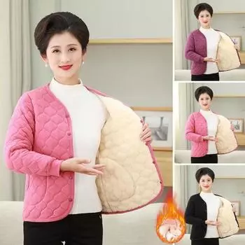 Женская куртка среднего возраста, плюшевая, утолщенная, флисовая, с V-образным вырезом, однобортная, облегающая, с длинными рукавами, теплые карманы, пальто для мам S розы красного