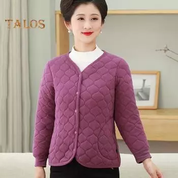 Женская куртка среднего возраста, плюшевая, утолщенная, флисовая, с V-образным вырезом, однобортная, облегающая, с длинными рукавами, теплые карманы, пальто для мам S чёрный