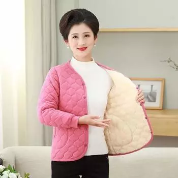 Женская куртка среднего возраста, плюшевая, утолщенная, флисовая, с V-образным вырезом, однобортная, облегающая, с длинными рукавами M розы красного