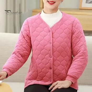 Женская куртка среднего возраста, плюшевая, утолщенная, флисовая, с V-образным вырезом, однобортная, облегающая, с длинными рукавами, теплые карманы, пальто для мам S розы красного