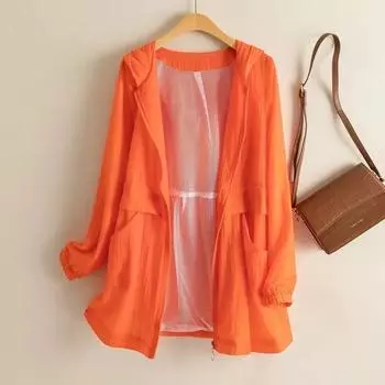 Женская куртка среднего возраста, защитная одежда для мамы, женская летняя длинная дышащая куртка с капюшоном, тонкое пальто S белый