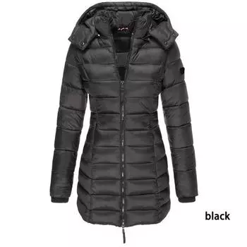 Женская куртка средней длины с наполнителем, европейская и американская, облегающая куртка с капюшоном, на хлопковой подкладке, женская теплая пуховая куртка XXXL чёрный