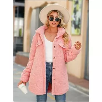 Женская куртка средней и длинной длины из плюша с однотонными лацканами XL белый