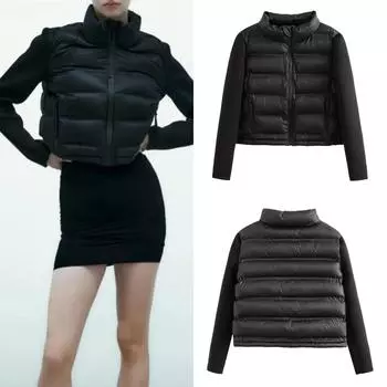 Женская куртка-стойка с застежкой-молнией на клеевой основе, черная, сшитая, из хлопка, куртка для женщин XS чёрный