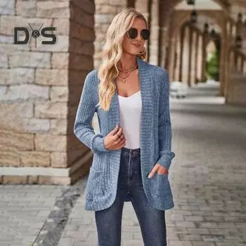 Женская куртка-свитер с ажурным шитьем, трикотажное однотонное пальто, свободное теплое с длинными рукавами, для поездок на работу, свиданий, весна, осень, зима, верхняя одежда S кирпич красный