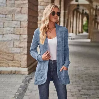 Женская куртка-свитер с ажурным шитьем, трикотажное однотонное пальто, свободное теплое с длинными рукавами, для поездок на работу, свиданий, весна, осень, зима, верхняя одежда L хаки