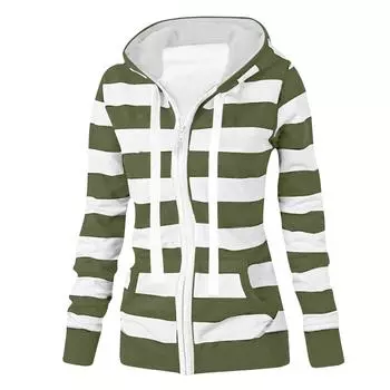 Женская куртка-свитер в полоску с длинным рукавом, свободная спортивная куртка с капюшоном L