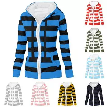 Женская куртка-свитер в полоску с длинным рукавом, свободная спортивная куртка с капюшоном L армия зеленый