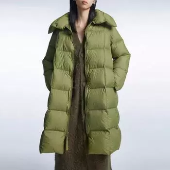 Женская куртка свободного покроя, легкая, осень-зима, длинное свободное прямое пальто из белого утиного пуха с отложным воротником и карманами, однотонный цвет S чёрный