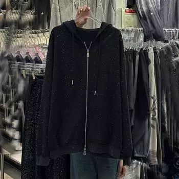 Женская куртка свободного покроя с капюшоном Paragraph Diamond на весну и осень большого размера черного цвета с тонкими секциями 4XL чёрный