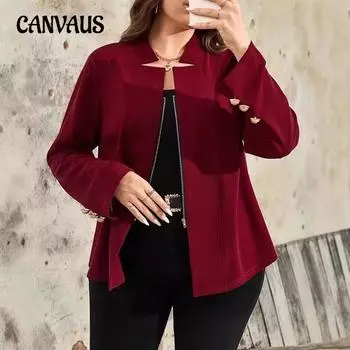 Женская куртка Temperament Tops Plus Size Button Zip Jacket 0XL красный