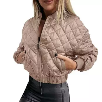 Женская куртка-топ однотонная короткая куртка на молнии из хлопка M верблюд