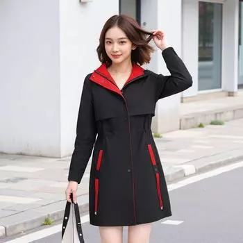 Женская куртка-тренчкот женское весенне-осеннее корейское свободное пальто средней длины в стиле темперамент 6XL чёрный