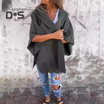 Женская куртка в стиле плаща с капюшоном и карманами, однотонная, открытая строчка, свободная, термобелье с рукавами три четверти, для походов, тренировок, весна-осень-зима M чёрный