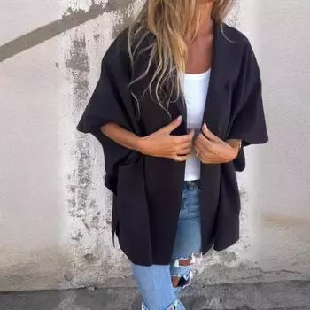 Женская куртка в стиле плаща с капюшоном и карманами, однотонная, открытая строчка, свободная, термобелье с рукавами три четверти для пешего туризма M темно-серого