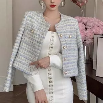 Женская куртка в стиле ретро с пуговицами и круглым вырезом, однобортная, с нагрудными карманами, с длинными рукавами, свободная, для поездок на работу S розовый