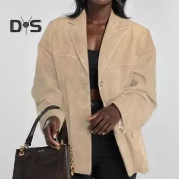 Женская куртка в винтажном стиле OL для поездок на работу, однобортное, с отложным воротником, однотонное, свободного покроя, средней длины, пальто на осень-зиму, повседневная верхняя одежда M темно-синий