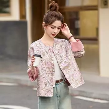 Женская куртка весна и осень розовая жаккардовая свободная на пуговицах топ легкий темпераментный дизайн чувство одежда Тан M
