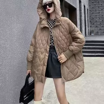 Женская куртка весна осень и зима больших размеров средней длины с подкладкой из тонкого среза теплая повседневная свободная с капюшоном ветрозащитная верхняя одежда для холодной погоды L