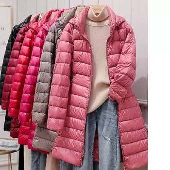 Женская куртка весна-осень, ультралегкая тонкая складная длинная куртка-пуховик, женская шляпа, съемная облегающая юбка, пальто, портативная верхняя одежда XS розовый