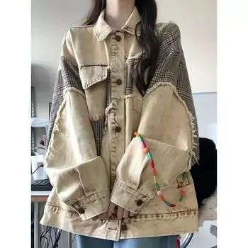 Женская куртка весна-осень винтажный дизайн джинсовая куртка свободные повседневные топы в стиле пэчворк XL