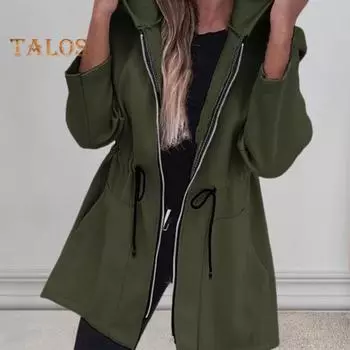 Женская куртка ветровка с капюшоном, затягивающимся шнурком на талии, большими карманами, однотонная застежка-молния, термобелье с длинными рукавами для велоспорта, пешего туризма, тренировок, весны S чёрный