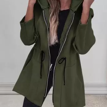 Женская куртка ветровка с капюшоном, затягивающимся шнурком на талии, большими карманами, однотонная застежка-молния, термобелье с длинными рукавами для велоспорта M серый