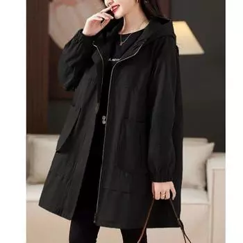 Женская куртка-ветровка Весенне-осеннее пальто средней длины Высококачественная Мама Осень Большой размер XXXXXL