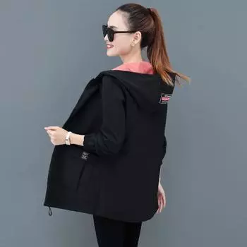 Женская куртка-ветровка Женская весенне-осенняя куртка-ветровка с капюшоном M красный